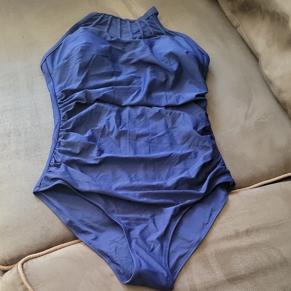 Holipick High Neck Tummy ConTrol Navy Blue One-Piece Swimsuit